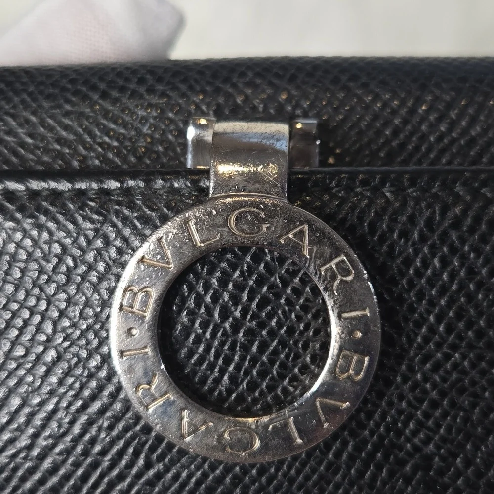 Bulgari Pebbled Leather Keychain Wallet Black